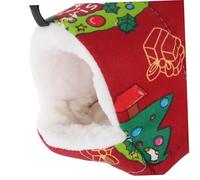 WOONEKY Thick Cotton Bird Cage Hammock with Christmas Print Winter Warm Snuggle Hut for Parakeets Cockatiels Conures Pets Cozy Hanging Parrot Nest Bed for Cage Soft Insulated Bird Sleeping