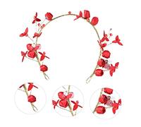 WOONEKY Unique Design Headband Handmade Cloth Diamond Headdress Red Flower Hair Accessory Women's Headband Red Hairband