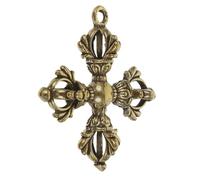 WOONEKY Vintage Brass Cross Vajra Pendant Keychain Hanging Ornament Retro Religious Decor for DIY Craft and Antique Style with Fine Details Suitable for Necklace Keyring Accessory