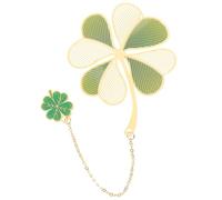 WOONEKY Vintage Brass Four Leaf Clover Bookmark with Enamel Pendant Decorative Metal Page Marker for Students Readers Office Library Texture Book Accessory