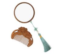 WOONEKY Vintage Wood Hand Mirror and Comb Set for Women Portable Makeup Mirror with High Clarity Reflection and Hand-carved Decorative Wooden Comb Compact Grooming Kit for Travel and Daily