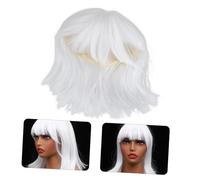 WOONEKY White Short Bob Wig with Bangs for Women Lightweight Heat Resistant Synthetic Hair Real Looking Wigs for Daily Party Halloween Cosplay