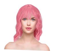 WOONEKY Women's Short Wavy Wig Pink Pastel Wig Comfortable Elastic Straps Easy to Wear Versatile for Daily Parties