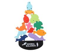 WOONEKY Wooden Animal Balance Blocks Educational Building for Creativity and Motor Skills Development Safe Natural Material Practical Training Game for Boys and Ocean World Theme