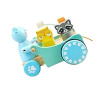 WOONEKY Wooden Animal Towing Vehicle Toy for Kids 3-6 Years Educational Pull-Along Cart for Early Learning Cognitive Development Toy Colorful Designs