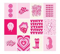 WOONKIT 12 set Preppy Room Decor Aesthetic, Hot Pink Stuff, College Dorm Room Decor, Trendy Cute Bedroom Home Office Living Room Posters, Teen Girl Wall Art Prints, Wall Collage Kit, Preppy Hot Pink