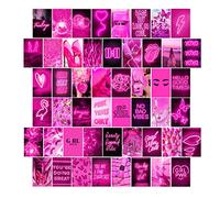 Pink Wall Collage Kit, Pink Neon, Hot Pink Room Decor, Bedroom Decor for Teen Girls, Pink Room Decor Aesthetic, Pink Poster, Hot Girl Poster, Hot Pink, Pink Wall Collage 50pcs 4x6 Inch