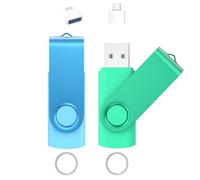 Wooolken usb stick 16GB 3.0 Flash Drives 2 Pack, with USB C Adapter and Keychains, Swivel Thumb Drives USB Stick Drive Memory Stick for Data Storage