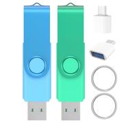 Wooolken usb stick 32GB 3.0 Flash Drives 2 Pack, with USB C Adapter and Keychains, Swivel Thumb Drives USB Stick Drive Memory Stick for Data Storage
