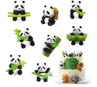 WOOPSOO 8 Pcs Mini Panda Figurines Cute Resin Panda Statues with Bamboo DIY Miniature Landscape Decor Panda Cake Topper Fairy Garden Ornament for Birthday Party Decoration Collection