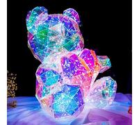 WOORI Gorgeous Shining LED Teddy Bear Holding a Pink Heart, Forever Gifts for Her Valentine's Day Anniversary and Birthday 10 inch Mood Lighting Galaxy Lamp - w/Clear Gift Box