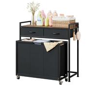 Wooruy Laundry Hamper 3 Sections on Wheel,120L Rolling Laundry Basket with 2 Drawers Shelf Pull-Out Removable Laundry Bags,Laundry Sorter for Laundry Room Bedroom Bathroom Dorm,Black