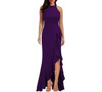 WOOSEA Women's High Neck Split Bodycon Mermaid Evening Cocktail Long Dress, Purple, L
