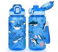 wooshwa Kids Water Bottle for School, 600ml Leakproof 2-in-1 Water Bottle with a Pop-up Detachbale Straw, Dishwasher Safe (Shark)