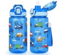 wooshwa Kids Water Bottle for School, 600ml Leakproof 2-in-1 Water Bottle with a Pop-up Detachbale Straw, Dishwasher Safe (Transportation)