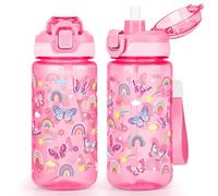 wooshwa Kids Water Bottle for School, 600ml Leakproof 2-in-1 Water Bottle with a Pop-up Detachbale Straw, Dishwasher Safe (Butterfly)