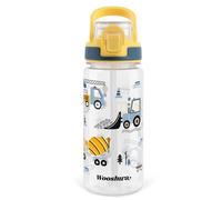 wooshwa Kids Water Bottle with Straw for School, 600ml/20 Oz Plastic Water Bottle with Silicone Spout and Pop-Up Cover, Leakproof & Dishwasher Safe (Excavator)