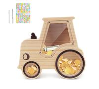 Wooshwa Wooden Money Box for Kids, Cute Tractor Piggy Bank for Boys, Creative Kids Money Saving Box with DIY Stickers and Erasable Pen, Unbreakable Coin Bank for Birthday Christmas Christening Gift