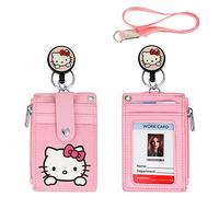 Woosifun Cute Badge Holder Retractable Lanyard Reel Clip with Heavy Duty Carabiner, 1 Clear ID Window, and 4 Card Slots in 2 Sided for Students Teens Boys Girls Women