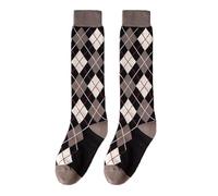 woosnscly Argyle Knee High Socks for Women Vintage Long Tube Socks Halloween Party Costume Knee Highs Calf Stocking Sock, Black Grey Argyle, One Size