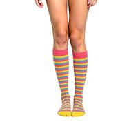 woosnscly Cute Striped Knee High Socks for Women Rainbow Colorful Long Tube Sock Halloween Party Costume Knee Highs Calf Sock, Yellow Pink Blue Stripes, One size