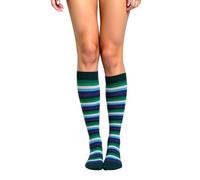 woosnscly Cute Striped Knee High Socks for Women Rainbow Colorful Long Tube Sock Halloween Party Costume Knee Highs Calf Sock, Green Stripes, One size