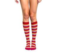 woosnscly Cute Striped Knee High Socks for Women Rainbow Colorful Long Tube Sock Halloween Party Costume Knee Highs Calf Sock, Red Stripes, One Size