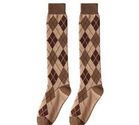 woosnscly Knee High Socks for Women Argyle Tube Socks Long Socks St Patrick Day Socks Party Costume Calf Socks Girls, Coffee Brown, One size