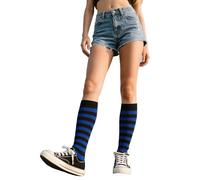 woosnscly Striped Knee High Socks Women Long Tube Socks Funny Crazy Black Navy Stripe Sock Halloween Party Costume Knee Highs