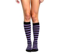 woosnscly Striped Knee High Socks Women Long Tube Socks Funny Crazy Black Purple Stripe Sock Halloween Party Costume Knee Highs