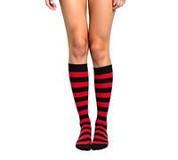 woosnscly Striped Knee High Socks Women Long Tube Socks Funny Crazy Black Red Stripe Sock Halloween Party Costume Knee Highs