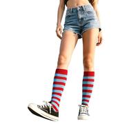 woosnscly Striped Knee High Socks Women Long Tube Socks Funny Crazy Red Blue Stripe Sock Halloween Party Costume Knee Highs