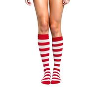 woosnscly Striped Knee High Socks Women Long Tube Socks Funny Crazy Red White Stripe Sock Halloween Party Costume Knee Highs