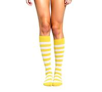 woosnscly Striped Knee High Socks Women Long Tube Socks Funny Crazy Yellow White Stripe Sock Halloween Party Costume Knee Highs