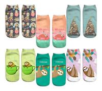 woosnscly Women 3D Print Ankle Socks Sloth Socks, Sloth 6 Pairs, 5-8