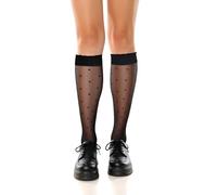 woosnscly Womens Lace Knee High Socks Cute Polka Dot Sheer Nylon Knee High Stockings Lolita Mesh Long Tube Trouser Lace Socks, Black Polka Dots, One size