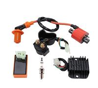 WOOSTAR 6 Pin AC Racing CDI Box Ignition Coil 12V Voltage Regulator Rectifier D8TC Spark Plug Assembly Replacement for CG 125cc 150cc 250cc Vertical Engine Chinese ATV 4 Wheeler Quad Go Kart