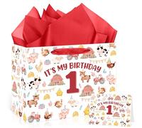 Woosytoo Farm Animal 1st Birthday Gift Bag Large Farmhouse First Birthday Gift Bag with Wrapping Paper and Card for Baby Boys Girls Newborn Baby Shower Farm Themed One Year Old Bday Party Supplies