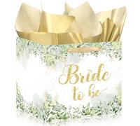 Woosytoo Large Bride Gift Bag Sage Green Bridal Shower Square Gift Bags with Tissue Paper Bridal Wrapping Paper Bachelorette Engagement Wedding Shower Favor Bag for Bride to Be Party Decoration