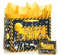 Woosytoo Tools Birthday Gift Bag for Boys Kids Tools Themed Gift Bag with Wrapping Paper Greeting Card Mechanic Party Gifts bag for Toolbox Decorations Handyman Tools Happy Bday Favors Supplies Decor