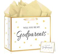 Woosytoo Will You Be My Godparents Gift Bag Godparent Proposal Bag with Wrapping Paper and Card Will You Be My God Parents Favor bag for Baby Shower Baptism Christening Religious Event