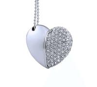WooTeck 128GB Crystal Loving Heart Jewelry USB Flash Drive Memory Stick with Necklace,Silver