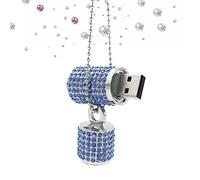 WooTeck 128GB USB 3.0 Flash Drive,Bling Rhinestone Diamond Crystal Glitter Lipstick Case Shining Jewelry with Necklace,Blue