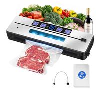 Wooten Vacuum Sealer Machine, Double Heat Seal Food Sealer, Compact Food Vac Pack Machine, Built-in Cutter&Countdown Display, Dry&Moist Modes, 50pcs Vacuum Bags
