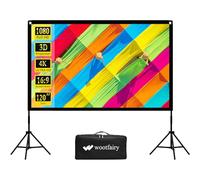 wootfairy Projector Screen with Stand, 120 Inch Portable and Foldable Indoor Outdoor 16:9 4K HD Back Front Wrinkle-Free Film Screen with Carry Bag for Home Theater Backyard Cinema