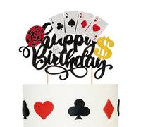 Wootkey 1 PCS Poker Game Chips Player Happy Birthday Cake Pick Decorations for Las Vegas Night Theme Birthday Party Supplies