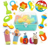 Wootoyz Baby Toys for 0 3 6 9 12 Months Rattle Toys with Storage Box,Newborn Toys for 0-12 Months Infant Toys Wrist Socks Set 0-6 Months Baby Teething Sensory Toys for Babies 6-18 Months Newborn Gift