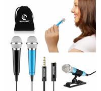 Wootrip 2PCS Mini Karaoke Microphone, Mini Voice Recording Microphone Portable Karaoke Mic for Singing, Voice Recording(Black/Blue)