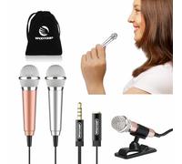 Wootrip [2PCS] Mini Karaoke Microphone, Mini Voice Recording Microphone Portable Karaoke Mic for Singing, Recording, Voice Recording(Silver/Gold)