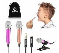 Wootrip [2PCS] Mini Microphone, Mini Karaoke Vocal and Recording Microphone Portable for iPhone ipad Laptop Android-Tiny Microphone Ideal for Kids (Rose Red and Gold)
